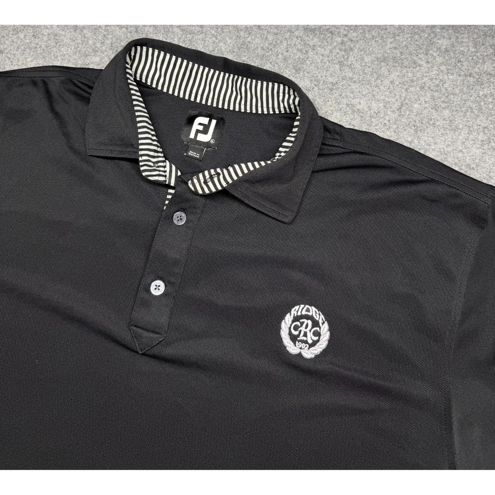 FootJoy Polo Shirt Men XL Athletic Fit Golf Performance Black Collar Logo Preppy